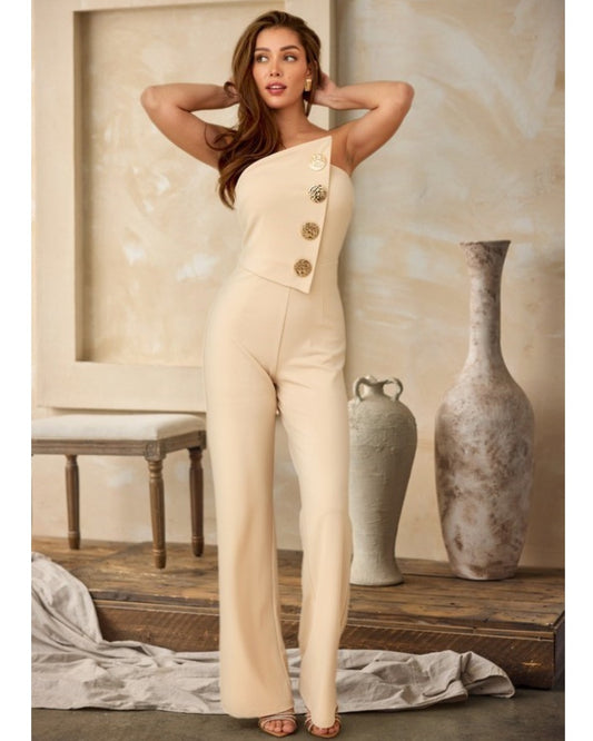 BUTTON TRIM FASHION JUMPSUIT