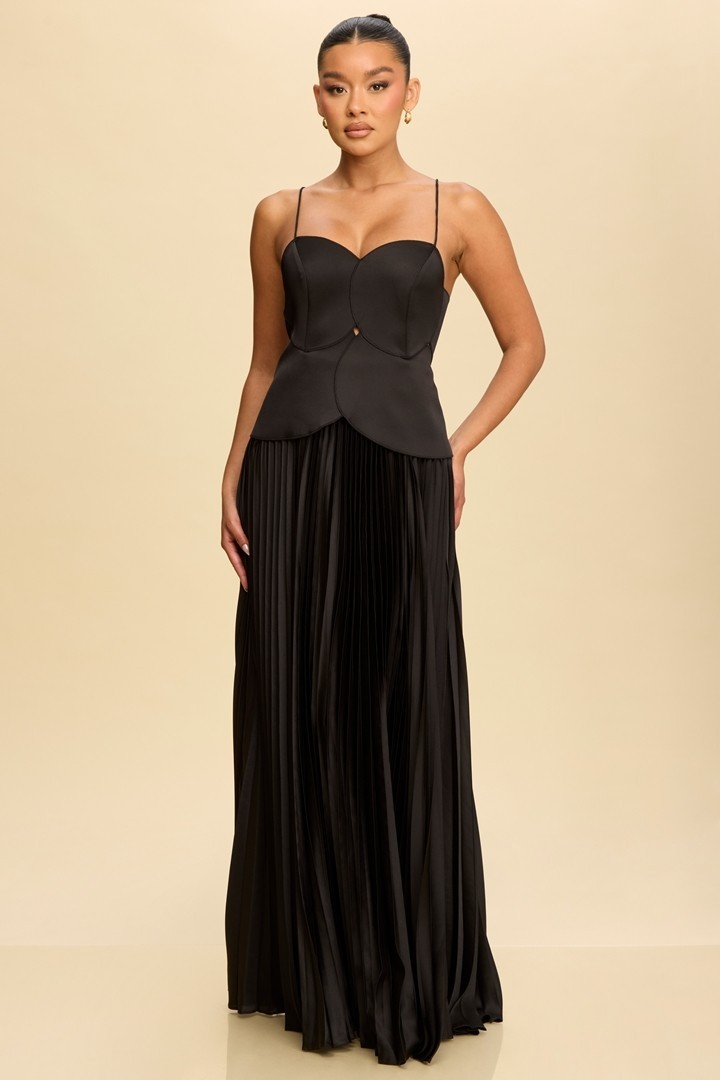 PLEATED MAXI LACE BACK DRESS
