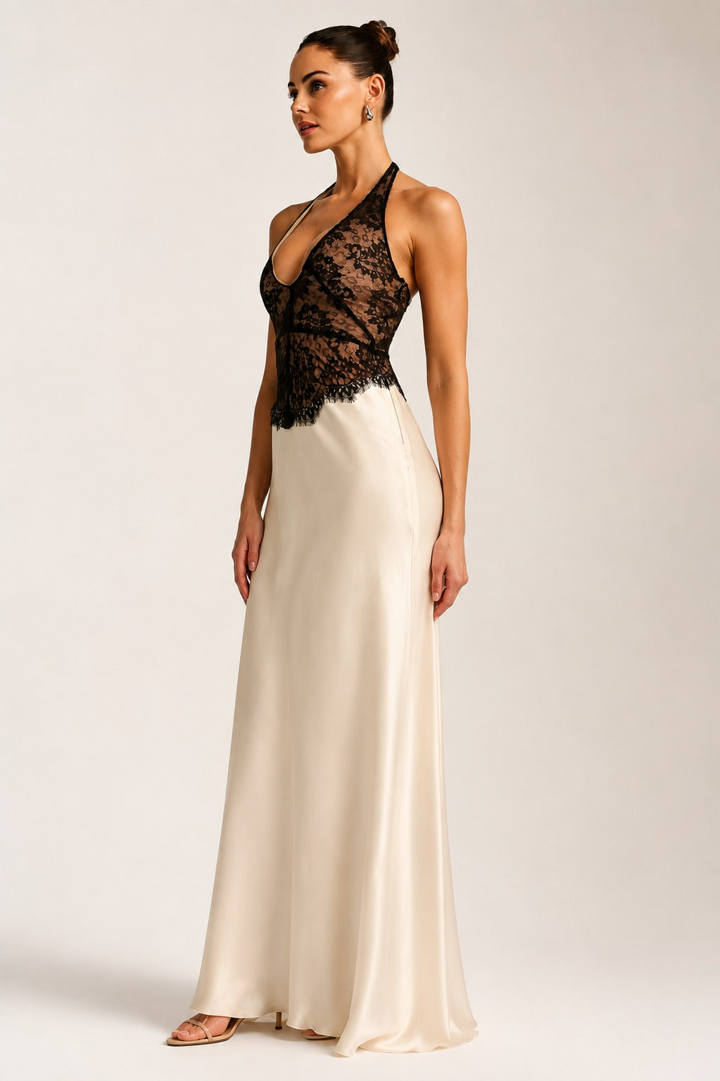 MIDNIGHT LACE SATIN GOWN