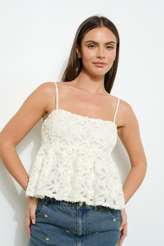 FLORAL STRAP PEPLUM TOP