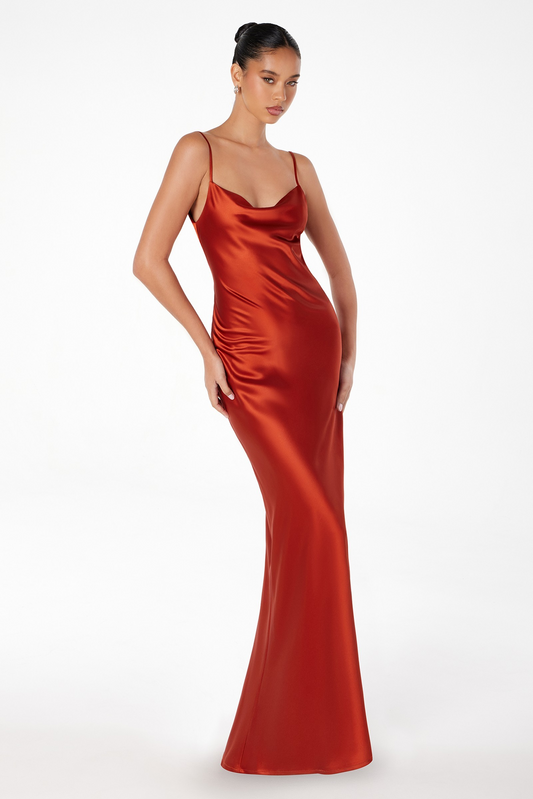 METALLIC SATIN MAXI DRESS