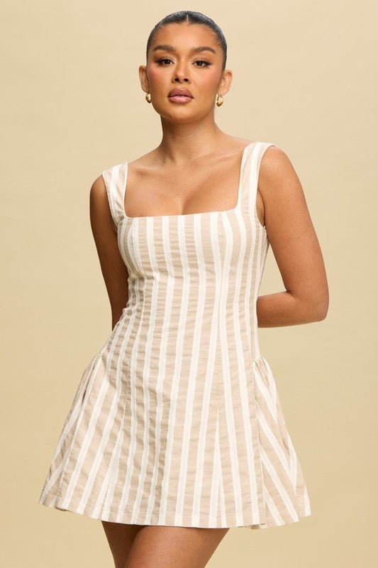 TEXTURED STRIPE FLARE DRESS