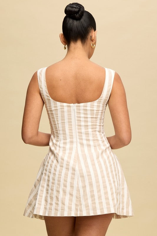 TEXTURED STRIPE FLARE DRESS