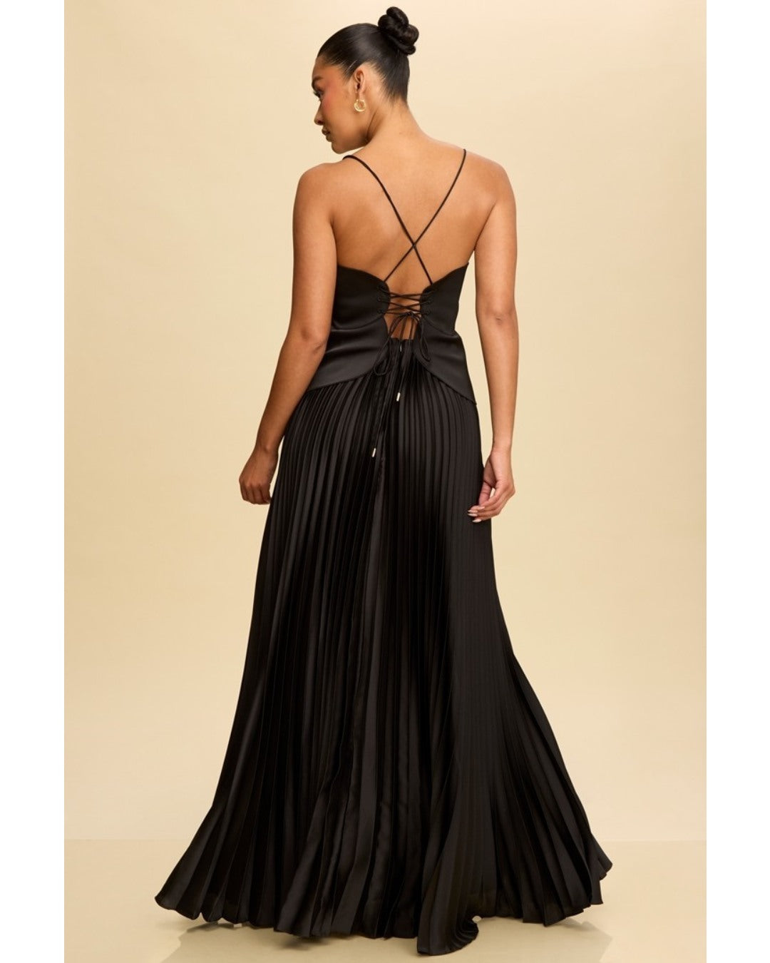 PLEATED MAXI LACE BACK DRESS
