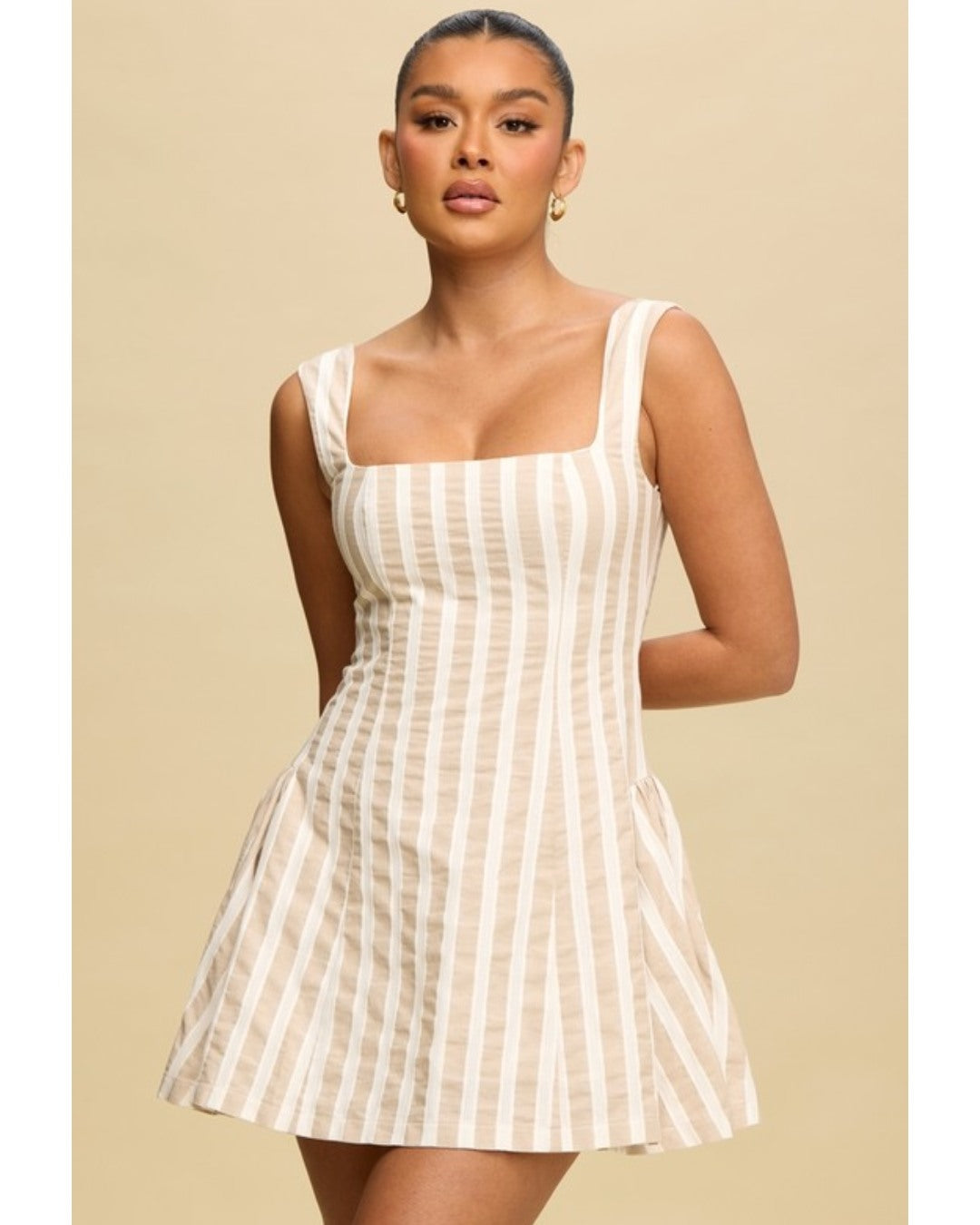 TEXTURED STRIPE FLARE DRESS