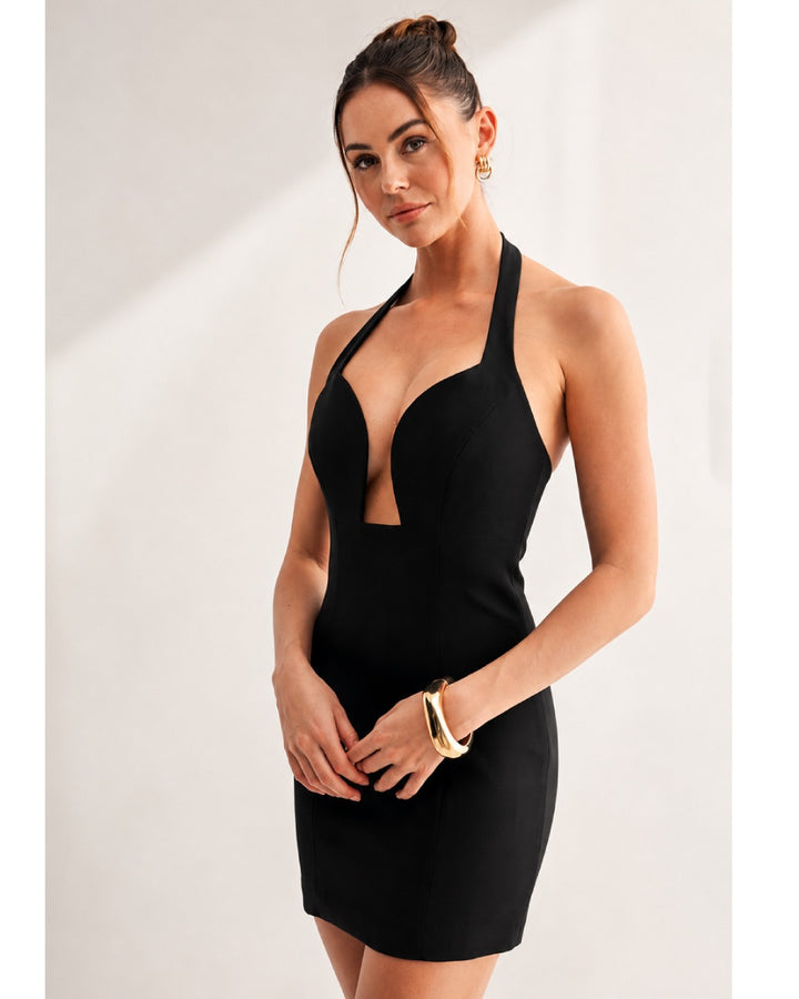 NOIR ALLURE HALTER MINI DRESS